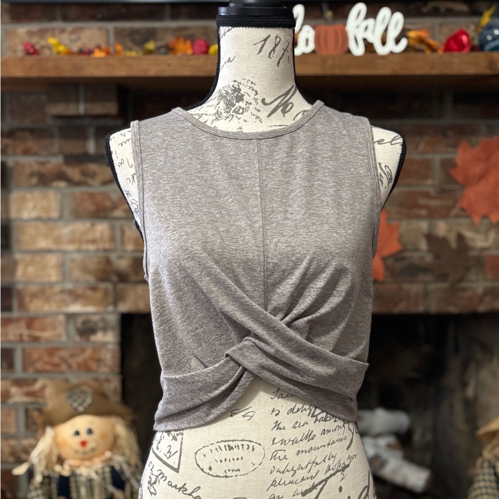 Gray Twist-Front Sleeveless Crop Top